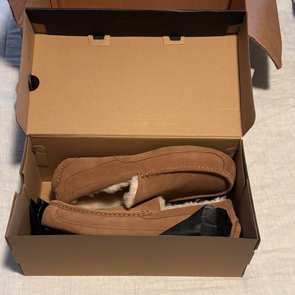 UGG Men's Chestnut Suede Shearling Slip-On Loafers
